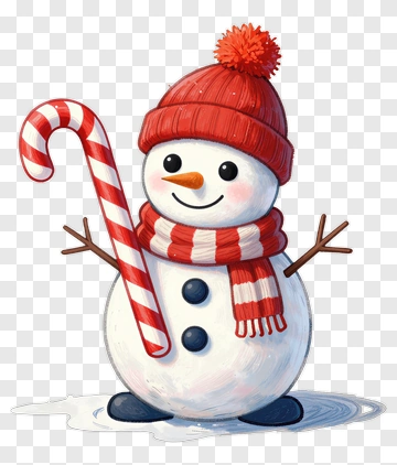 Cartoon Snowman Holding A Candy Cane PNG