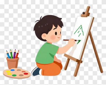 Cartoon Boy Painting On An Easel PNG