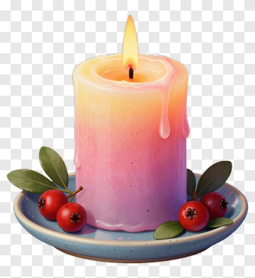 Colorful Candle With Berries And Leaves PNG