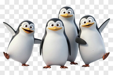 Cartoon Penguins Group Posing Together PNG