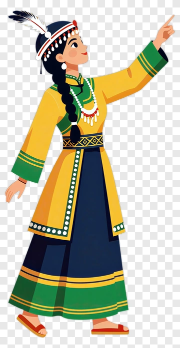 Woman In Traditional Dress Pointing PNG