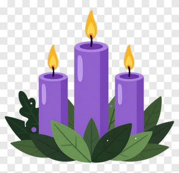 Three Purple Candles Surrounded By Green Leaves PNG