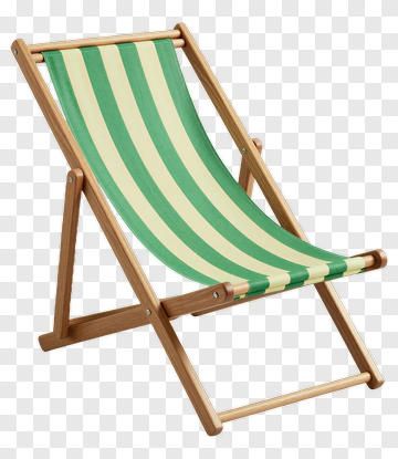 Wooden Deck Chair With Green And Yellow Stripes PNG