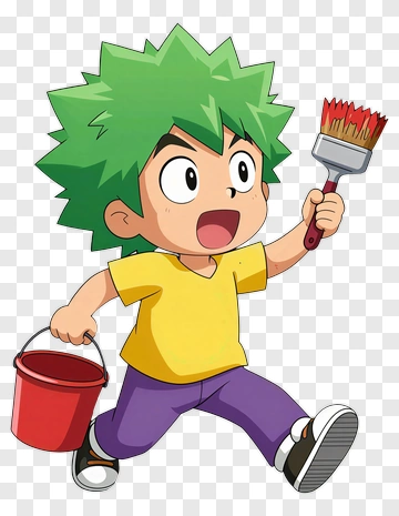 Cartoon Boy Holding A Paintbrush And Bucket PNG