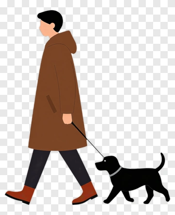 Man Walking A Black Dog PNG