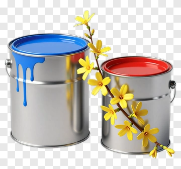 Paint Cans With Yellow Flowers PNG