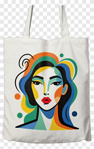 Colorful Tote Bag Featuring Abstract Woman Portrait PNG