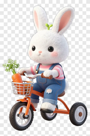 3D Rabbit Riding A Tricycle With Carrots PNG