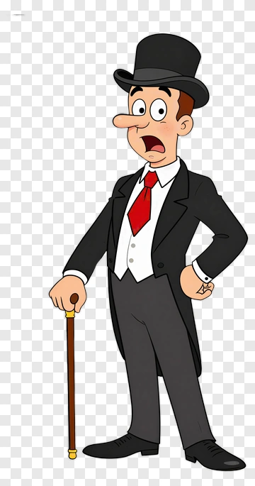 Cartoon Man In A Tuxedo Holding A Cane PNG