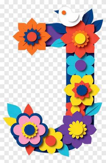 Colorful Floral Letter J With Bird PNG