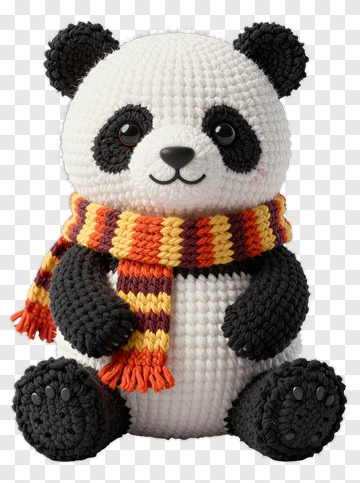 Crochet Panda With Colorful Scarf PNG