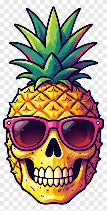 Cartoon Skull Pineapple Wearing Sunglasses PNG