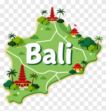 Map Of Bali With Temples And Palm Trees PNG