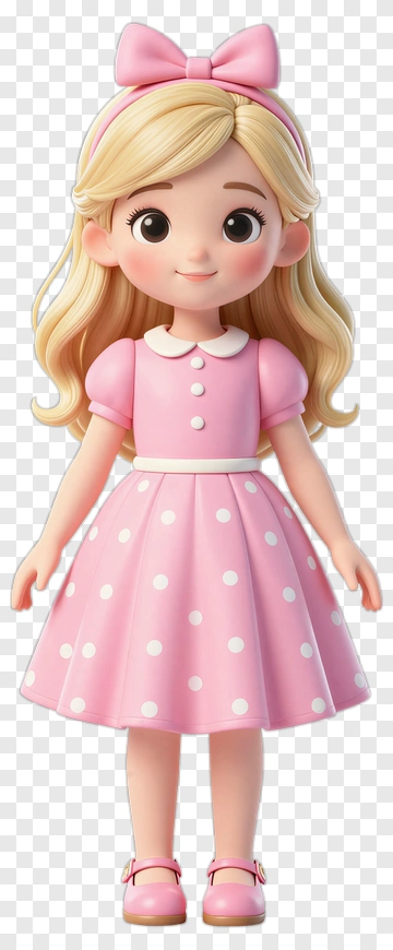 Cartoon Girl In A Pink Polka Dot Dress PNG