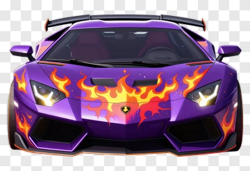 Purple Sports Car With Flame Design PNG