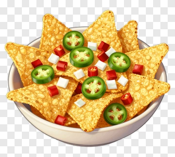 Bowl Of Nachos With Jalapeños And Diced Vegetables PNG