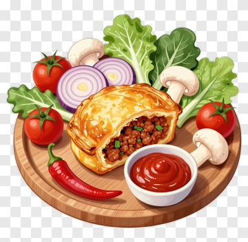 Delicious Meat Pie With Fresh Vegetables And Sauce PNG
