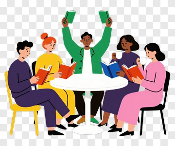 Happy Reading Group Holding Books PNG
