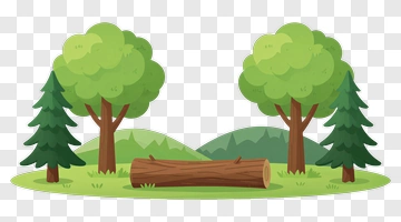 Cartoon Forest With Trees And A Log PNG