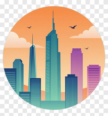 Colorful City Skyline At Sunset PNG