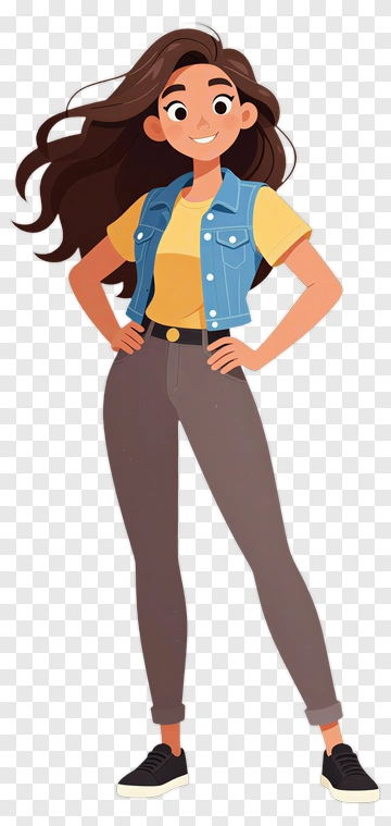 Cartoon Woman Standing Confidently PNG
