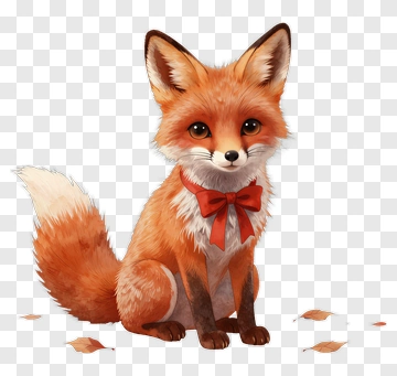 Cartoon Fox With A Red Bow PNG