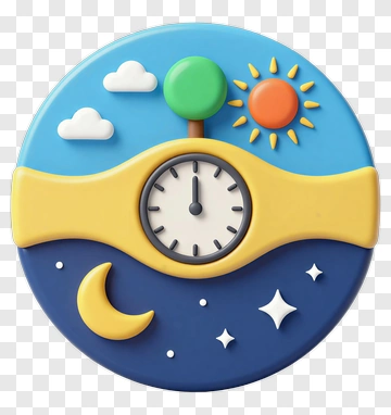 Colorful Clock With Day And Night Elements PNG