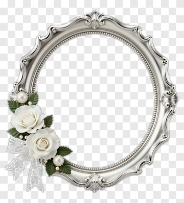 Elegant Silver Frame With White Roses PNG