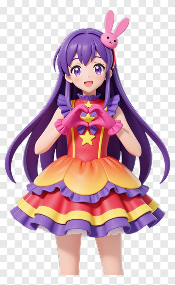 Anime Character In Colorful Dress With Bunny Ears PNG