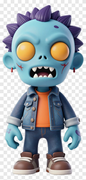 Cartoon Zombie Character In Denim Jacket PNG