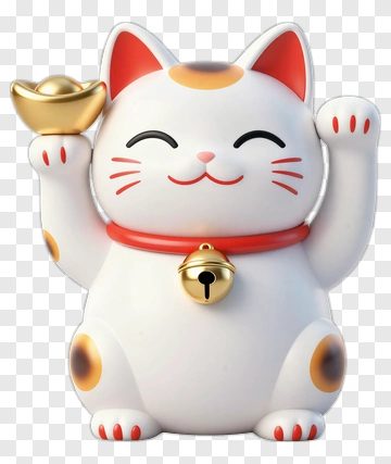 Cartoon Maneki Neko Holding A Gold Coin PNG