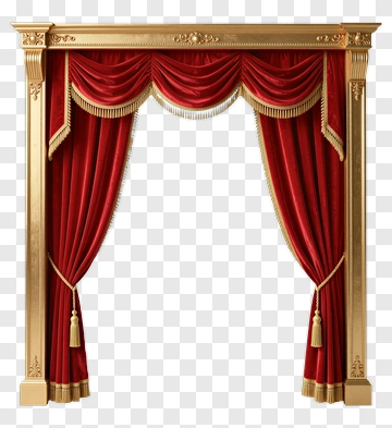 Red Velvet Stage Curtain With Gold Trim PNG