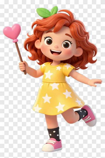 Cartoon Girl Holding A Heart-Shaped Lollipop PNG