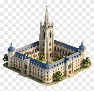 3D Gothic Cathedral With Courtyard PNG