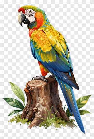 Colorful Macaw Parrot On A Stump PNG