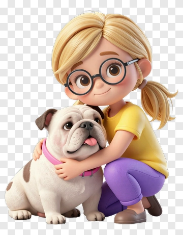 Girl Cuddling A Bulldog PNG