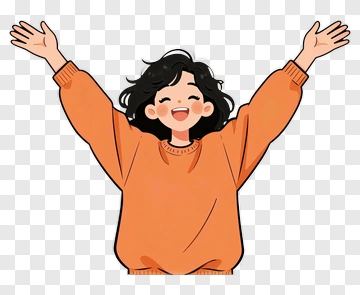 Happy Girl Raising Arms In An Orange Sweater PNG