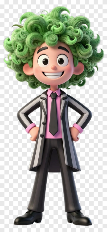 Cartoon Character With Green Hair In A Striped Suit PNG