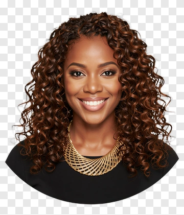 Smiling Woman With Curly Hair Wearing A Gold Necklace PNG