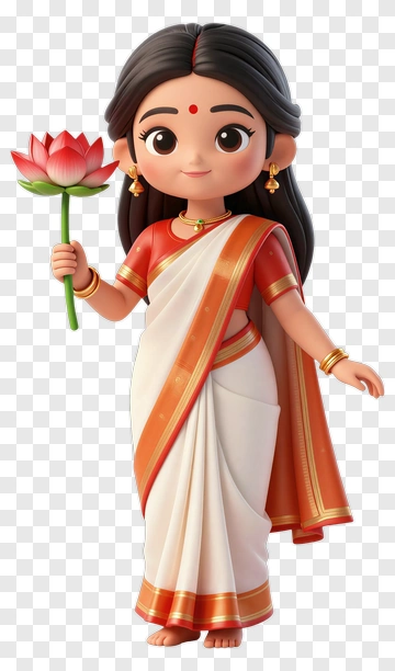 Cartoon Girl Holding A Lotus Flower PNG