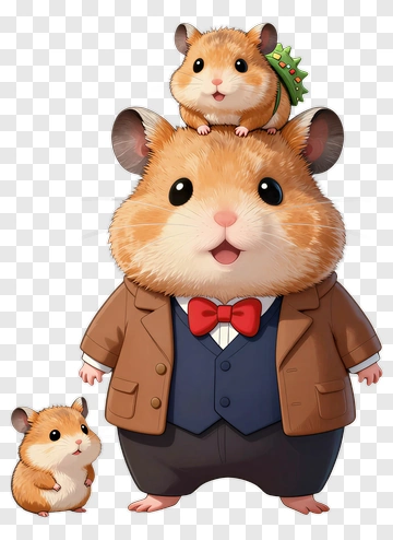Cartoon Hamster Family In Formal Attire PNG