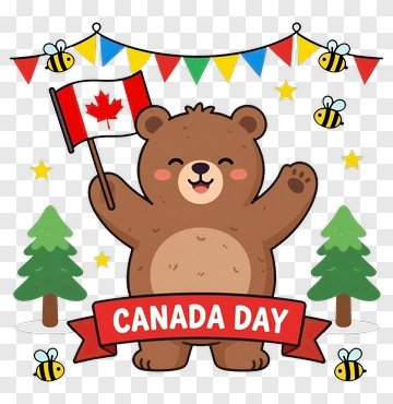 Cartoon Bear Celebrating Canada Day PNG