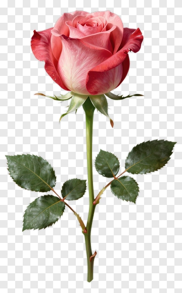 Pink Rose With Green Leaves PNG