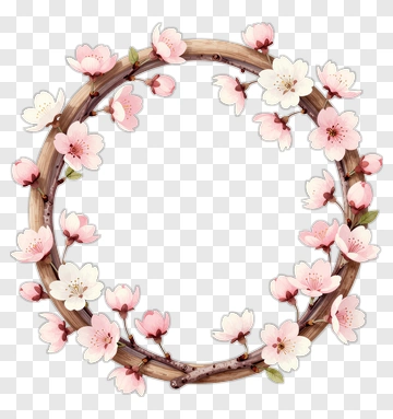 Floral Wreath With Cherry Blossom Flowers PNG