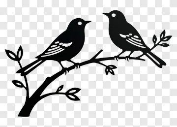 Silhouette Birds On A Branch PNG