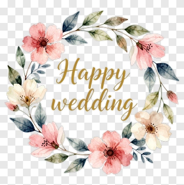 Happy Wedding Floral Wreath PNG