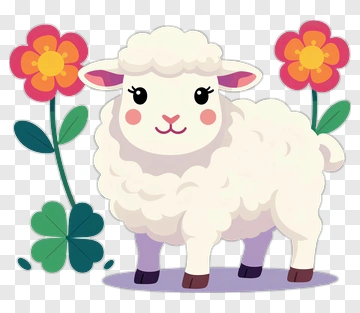Cartoon Sheep Surrounded By Flowers PNG
