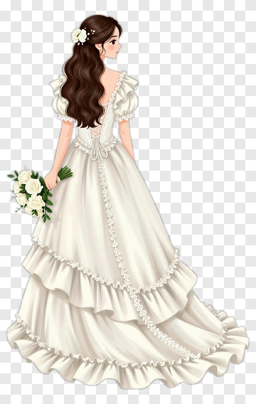 Bride In A White Wedding Dress Holding A Bouquet PNG