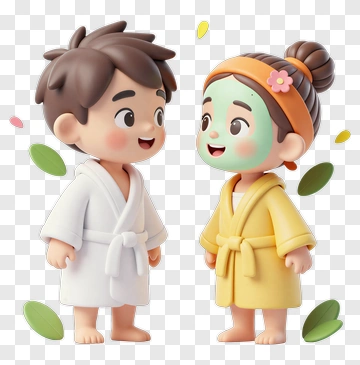Cartoon Children In Bathrobes Smiling At Each Other PNG