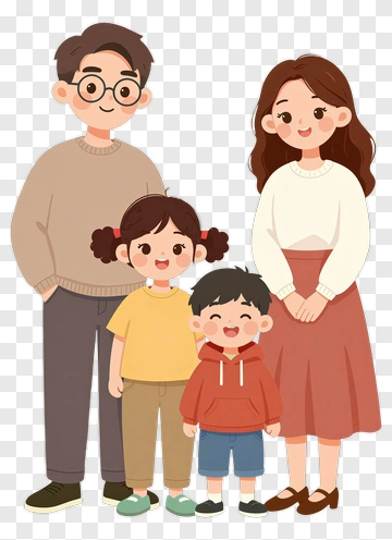 Cartoon Family Smiling Together PNG